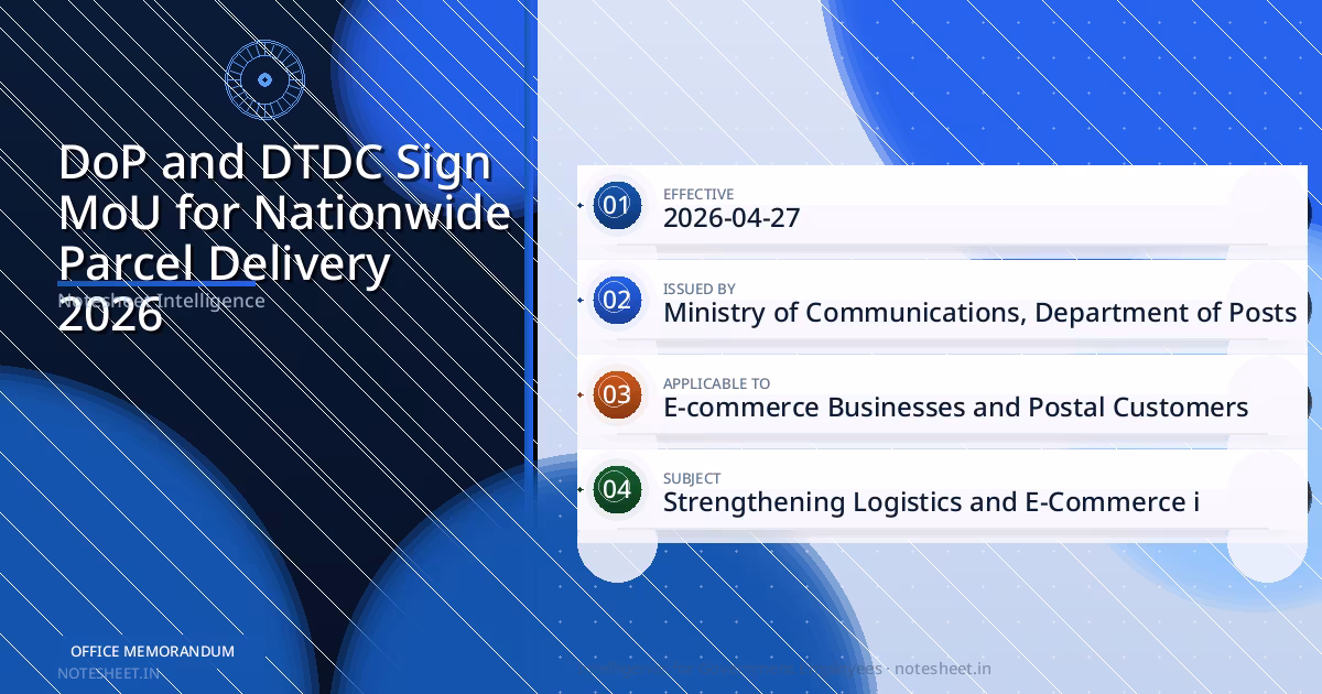 DoP and DTDC Sign MoU for Nationwide Parcel Delivery 2026 - Key Facts