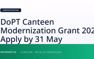DoPT Canteen Modernization Grant 2026: Apply by 31 May